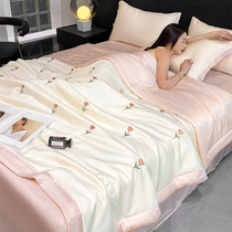 Summer machine washable ice silk summer cooling quilt set of three or four pieces Tencel non-silk dormitory single and double thin air-conditioned quilt