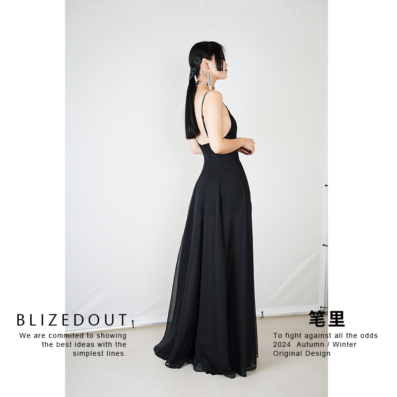 [Blizedout] Independently Designed 4041701 Black Double-Layer Elegant Waist Suspender Dress