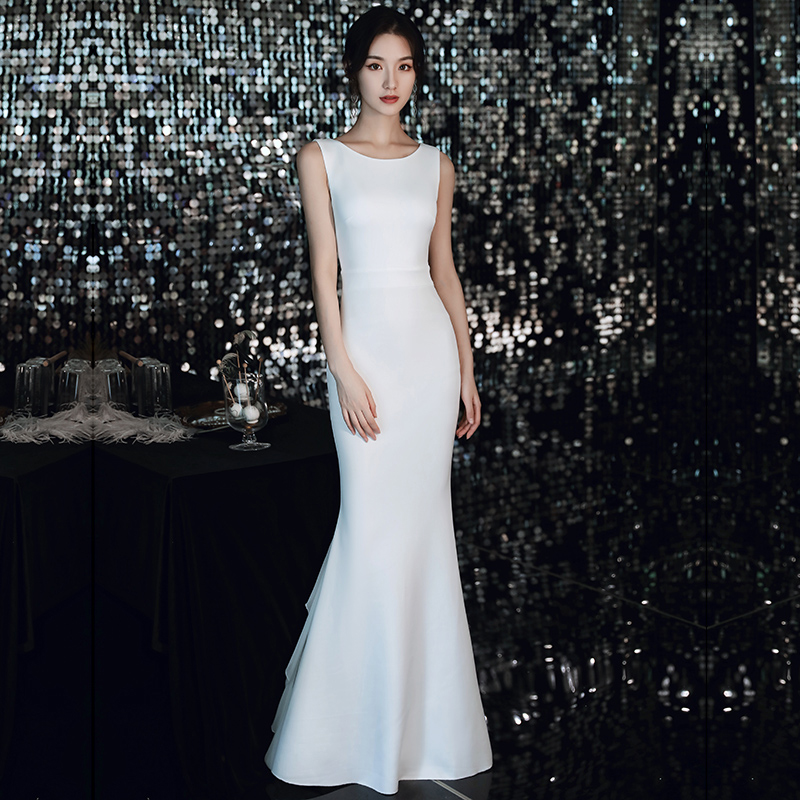 White evening dress, long sexy advanced skirt, 