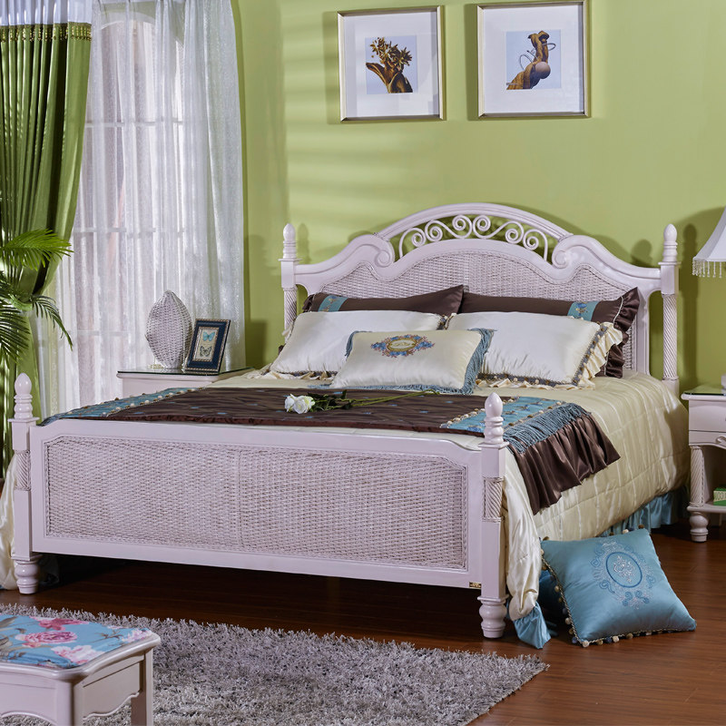 Emerald Vine WHITE VINE-ART BED RATTAN BED FIELDS GARDEN STYLE WEDDING BED DOUBLE MAN BED RATTAN WOOD BED BIG BED ALICE