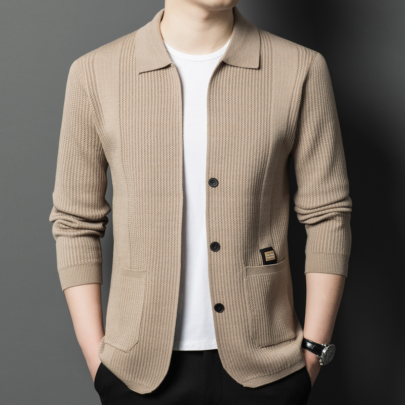 Ordos City Pure Wool Cardigan Men's Sweater Autumn and Winter Casual Fashion Jacket with a Turn-Down Collar Versatile Knit Coat Ordos City Pure Wool Cardigan Men's Sweater Autumn and Winter Casual Fashion Jacket with a Turn-Down Collar Versatile Knit Coat