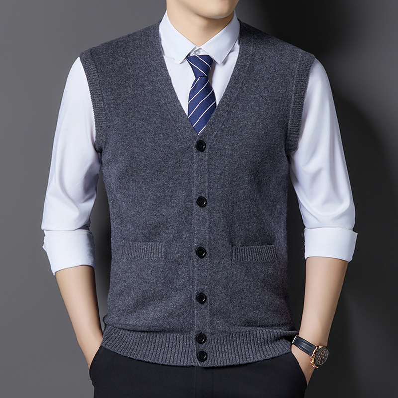 Ordos City 100% Wool Cardigan for Men, Autumn and Winter V-Neck Sweater Vest with Real Pockets, Sleeveless Vest Ordos City 100% Wool Cardigan for Men, Autumn and Winter V-Neck Sweater Vest with Real Pockets, Sleeveless Vest