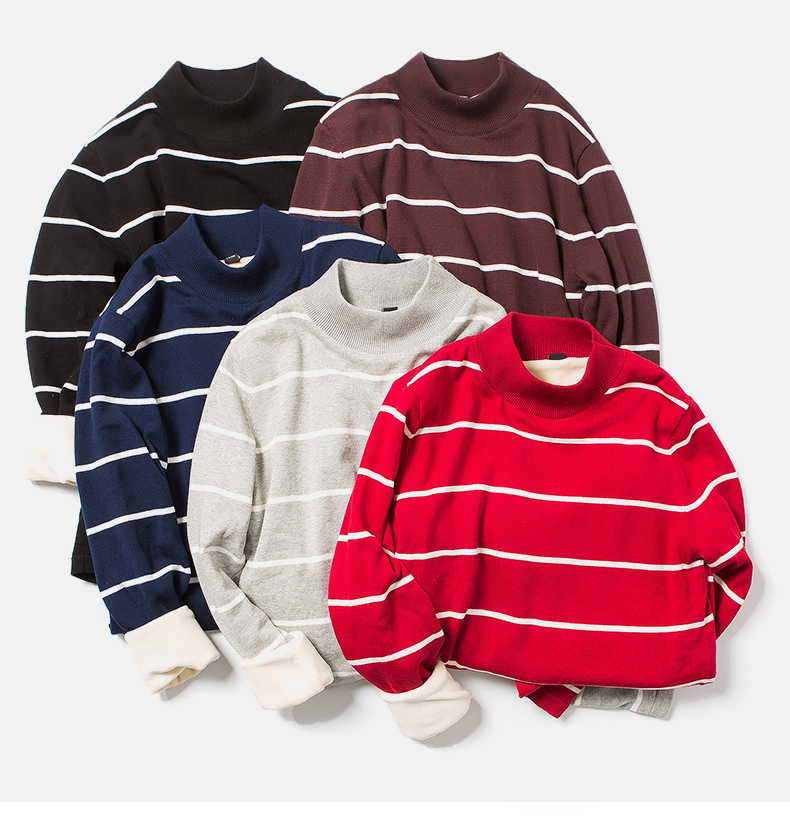 Cộng với áo len dày nhung cổ áo nam Slim mùa đông ấm áp quần áo chạm đáy áo sơ mi nam cotton nửa cổ cao áo khoác len nam