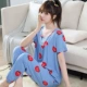 Bộ đồ ngủ cotton lụa phụ nữ mùa hè mỏng hai mảnh Bộ đồ hoạt hình Hàn Quốc dễ thương mùa xuân và mùa thu Rayon lụa phục vụ tại nhà cho phụ nữ - Bên ngoài ăn mặc