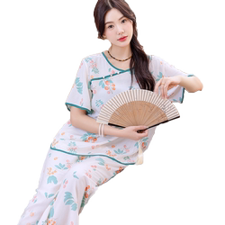 좋은 서양 여성 면화 실크 전국 스타일 잠옷 단락 넓은 다리 바지