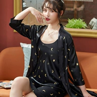 HGC Silk-Couple ночная рубашка со звездами и лунным черным фоном