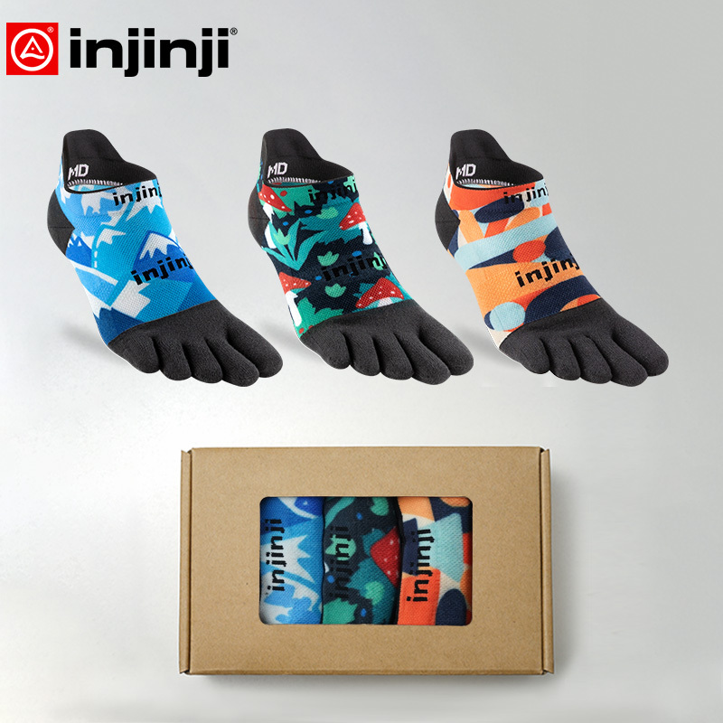 Injinji Five-Toe Socks for Men, Three Pairs in a Gift Box, Short, Thin, Coolmax Professional Sports Running Five-Toe Socks