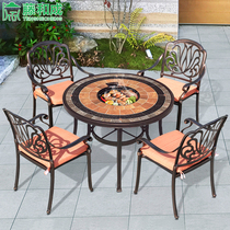 Outdoor barbecue table and chair combination outdoor living room balcony courtyard terrace garden leisure electric oven cast aluminum table and chair