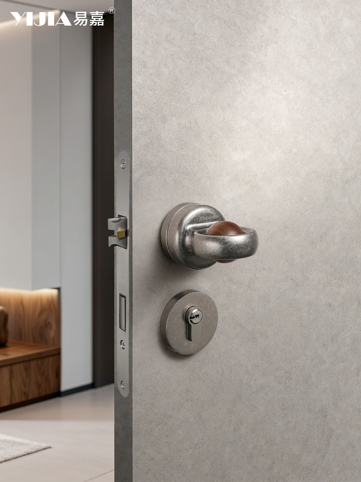 Vintage Wabi-Sabi Style Interior Door Lock in Antique Silver for Bedroom Solid Wood Door Magnetic Silent Lock