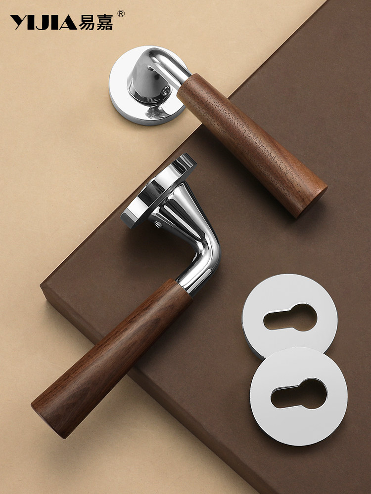 Qingyun Walnut Wood Bright Silver Bedroom Door Lock Indoor Universal Household Magnetic Silent Mid-Ancient Style Door Lock