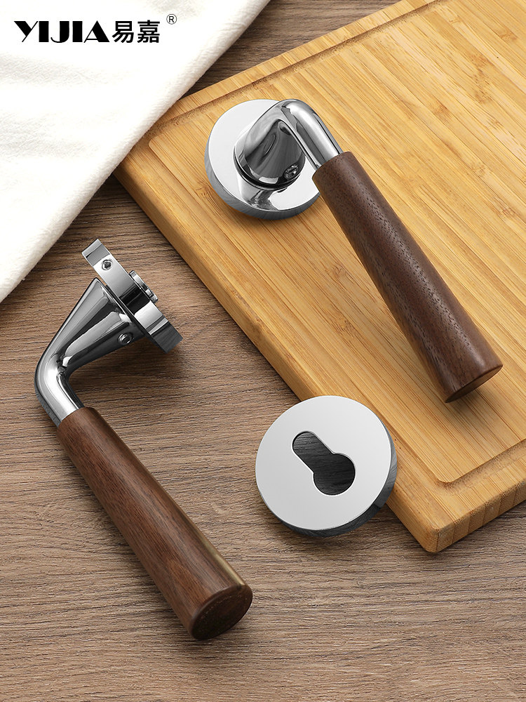 Qingyun Walnut Wood Bright Silver Bedroom Door Lock Indoor Universal Household Magnetic Silent Mid-Ancient Style Door Lock