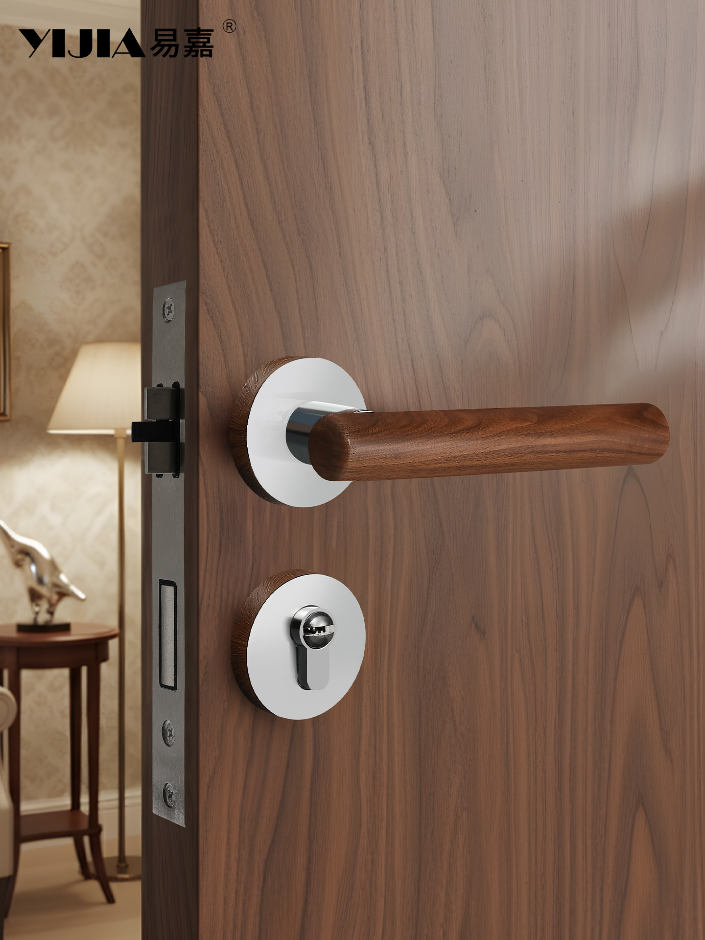 Mu'An Light Luxury French Style Walnut Bedroom Home Door Lock Indoor Wooden Door Magnetic Silent Door Handle