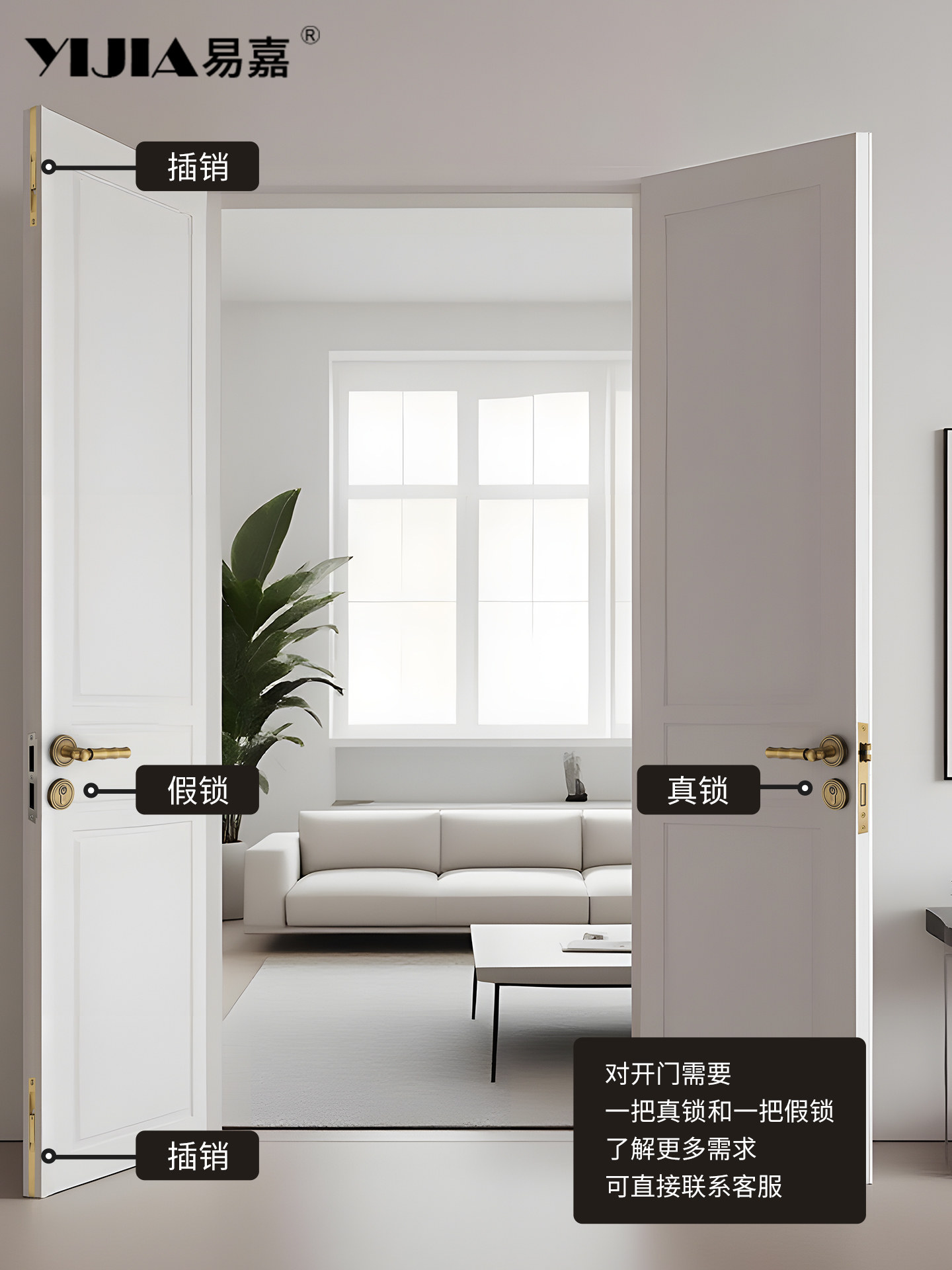 French-Style Vintage Interior Double Door Lock Brass Antique-Style Office Conference Room Double Door Master-Slave Door Lock Handle