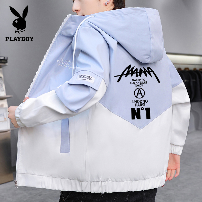 Playboy Hooded Jacket 2026 New Men's Youth Trendy Loose Workwear Windbreaker Men's Personalized Jacket