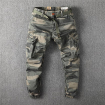 European And European Tidal Camouflage Fitted Pants Men Retro Click Multipocket Tide Cards Loose Small Straight Tube Bunches Pants Pants Trousers Long Pants