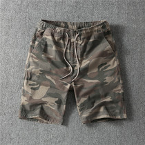American retro camouflak summer 50% pants male trend pure cotton casual shorts outdoor loose straight drum pants
