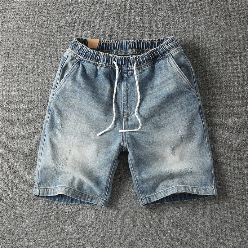 Ami khaki summer loose denim shorts men's American sand wash retro casual five-point pants all-match outer wear five-point pants