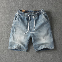 AUS Click Away Summer Loose Denim Shorts Men American Sand Wash Retro Casual 50% Pants 100 Hitch in Mid Pants