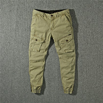 American vintage series casual pants overalls multi-bag pants mens slim slim pants jogging pants