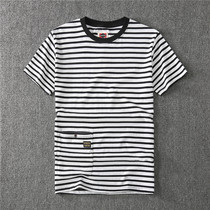 AUS Click-Bar Youth Striped Short Sleeve T-Shirt Male Pure Cotton Short Sleeve TEE Retro Sea Soul Shirt Tide-Body Shirt