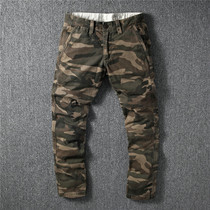 American casual pants Ancient washed cotton mens slim camouflage overalls Classic all-match trendy mens slim models