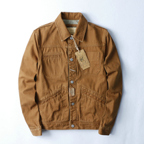 American vintage heavy heavy and thick canvas frock casual jacket Ami Kachi mens lapel motorcycle jacket