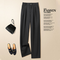 Suit pants womens summer thin black high-waisted straight tube drape casual loose and thin ice silk wide-leg chiffon pants