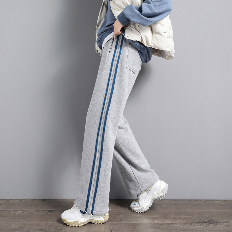 Grey fleece sports pants women's autumn and winter 2021 new ins tide casual thick cotton pants outer wear thick winter pants