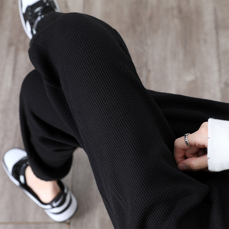 Waffle pants women's 2022 new fashion sports pants summer bundle feet small black autumn casual pants