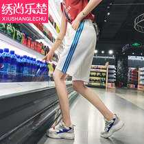 Sports shorts women 2021 new summer students Hong Kong flavor wide leg straight five-piece pants loose Korean casual middle pants bf