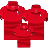 Áo lưới đỏ cha mẹ con mùa hè áo thun đỏ 2019 mới thủy triều ba gia đình mặc mẹ và con gái mẹ đầm ve áo ngắn tay - Trang phục dành cho cha mẹ và con bộ gia đình mặc tết