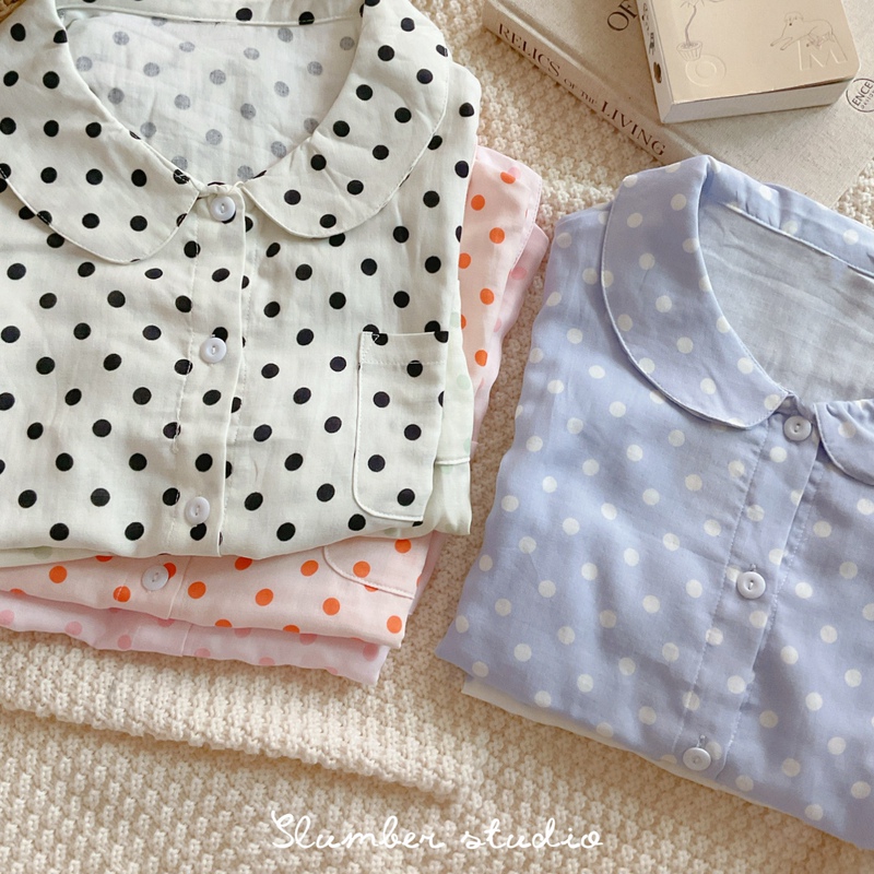 [Peter Pan Series] Doll-Style Collar Summer Women's Pajamas Polka Dot Short-Sleeved Shorts Pure Cotton Loungewear