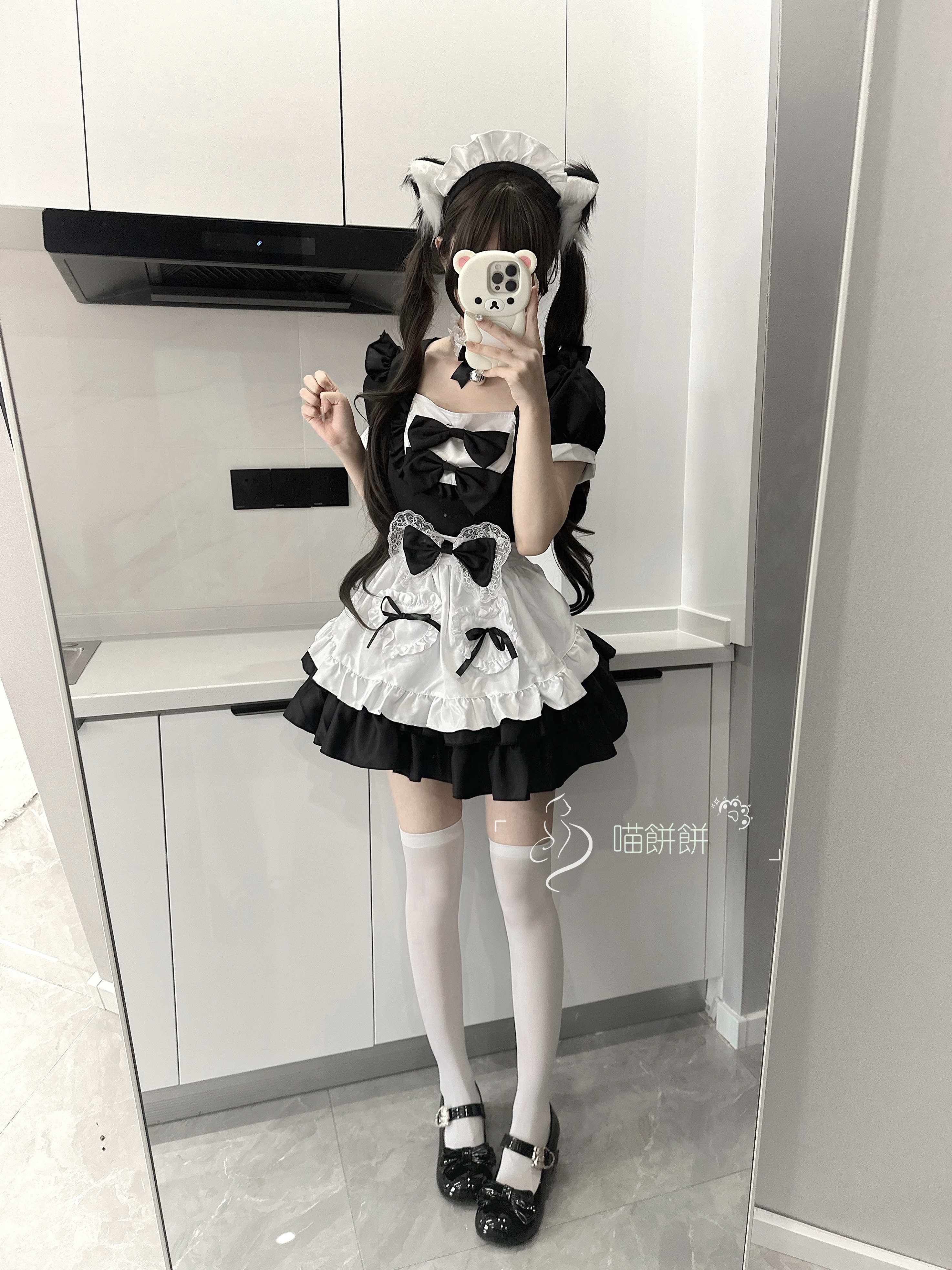 Miaobingbing: 黒と白のクラシックなメイド服、かわいいソフトガールロリータロリータスーツドレス