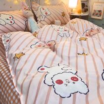  Rabbit bed sheet single piece summer quilt Single bed Double washed cotton Student dormitory Children ins wind summer female