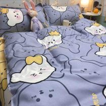 Bear cartoon washed cotton four-piece quilt cover quilt bedding student dormitory female summer sheets three-piece set