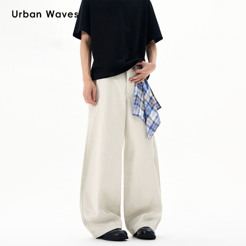 Повседневные брюки Urban Waves из синей клетчатой ткани с висячим ятаганом в стиле американского уличного хип-хопа, свободные широкие брюки-серповидки Изображение 1