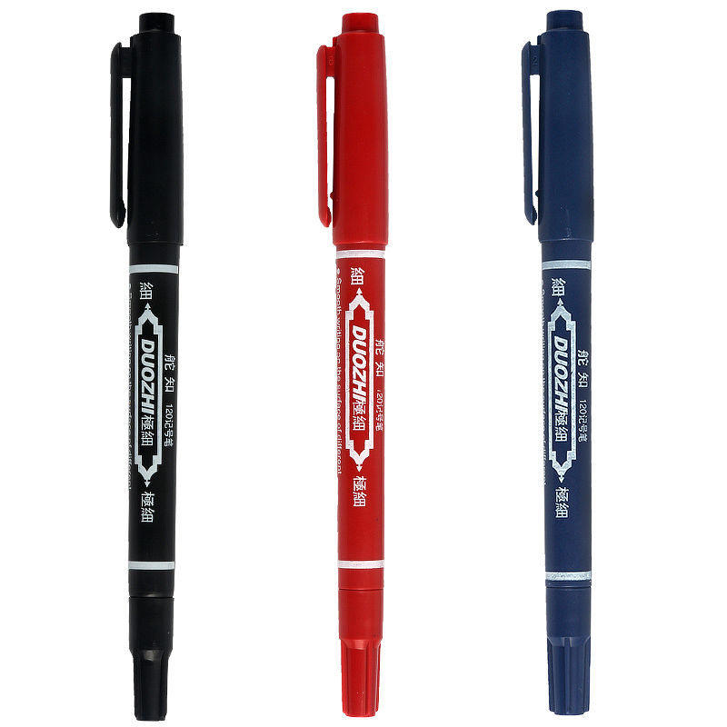 Double-Ended Marker Pen, Waterproof, Oil-Proof, Non-Fading, Outline Pen, Art-Specific, Black Pen for Primary School Students, Oil-Based Pen, Signature Pen