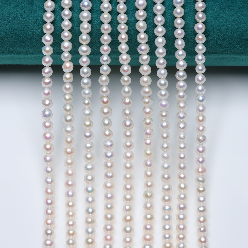 [Direct Supply from the Source] 4mm Natural Freshwater Ak Pearl Aurora Threaded Caterpillar Water Drop Punch Semi-Finished Chain