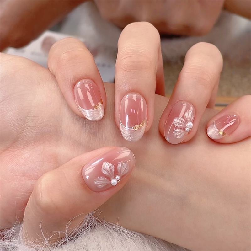 Autumn and Winter Ice-Clear, High-End, Hand-Carved Fingertip Hair-Style Wearable Nails with a Gentle and Elegant Vibe, Removable Nail Patches