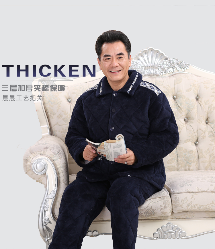 Đồ ngủ trung niên nam mùa đông dày san hô lông cừu chần ba lớp ấm flannel ông già bố phục vụ nhà đồ pijama nam