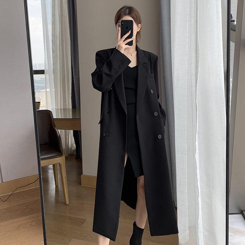 Black Tall Women's Extra-Long Blazer Trench Coat 2025 Spring and Autumn Ultra-Long Regular Shoulder Plus-Size Coat