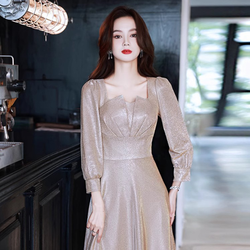 Long evening dress, summer skirt, advanced dress with sleeves, high-quality style, long sleeve