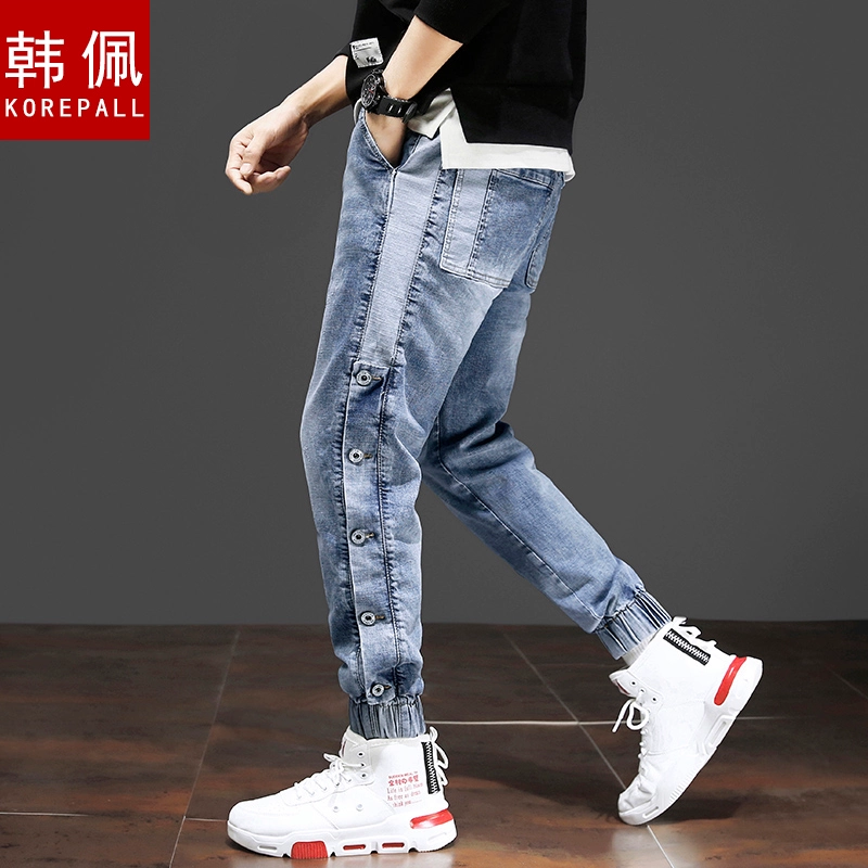 Han Pei xuân chín quần jeans nam phiên bản Hàn Quốc của giới trẻ tự tu luyện quần co giãn chân xu hướng quần nam - Quần jean