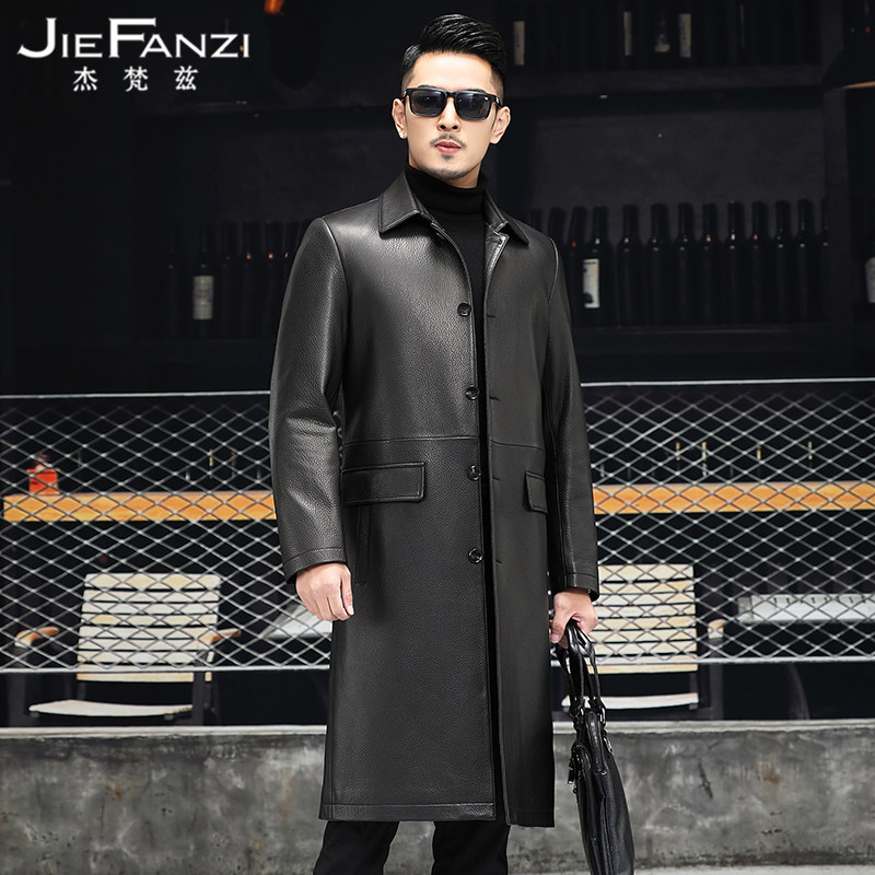 Spring and Autumn New Haining leather clothing men's long leather windbreaker business leisure goatskin West clothing coat thin