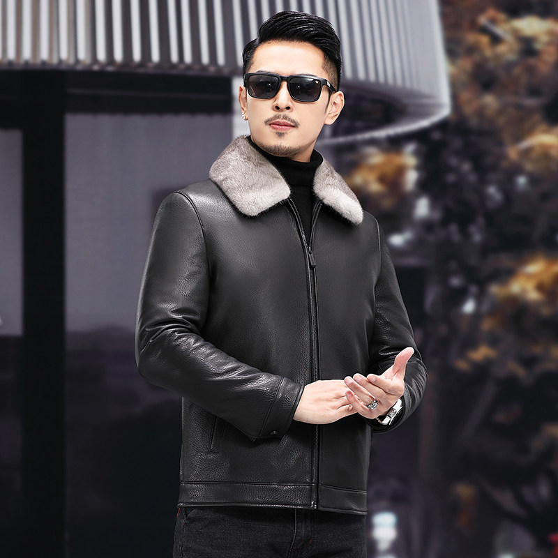 2021 new genuine leather clothing for men's goat leather jacket Short-turned-collar locomotive Henning leather down Neri jacket