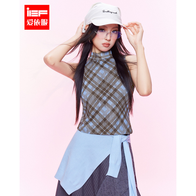 Ief/Ai Yifu 2026 Summer Street Style Sweet and Spicy Vest for Women, Plaid Sleeveless Top for Women, Hot Girl Outfit