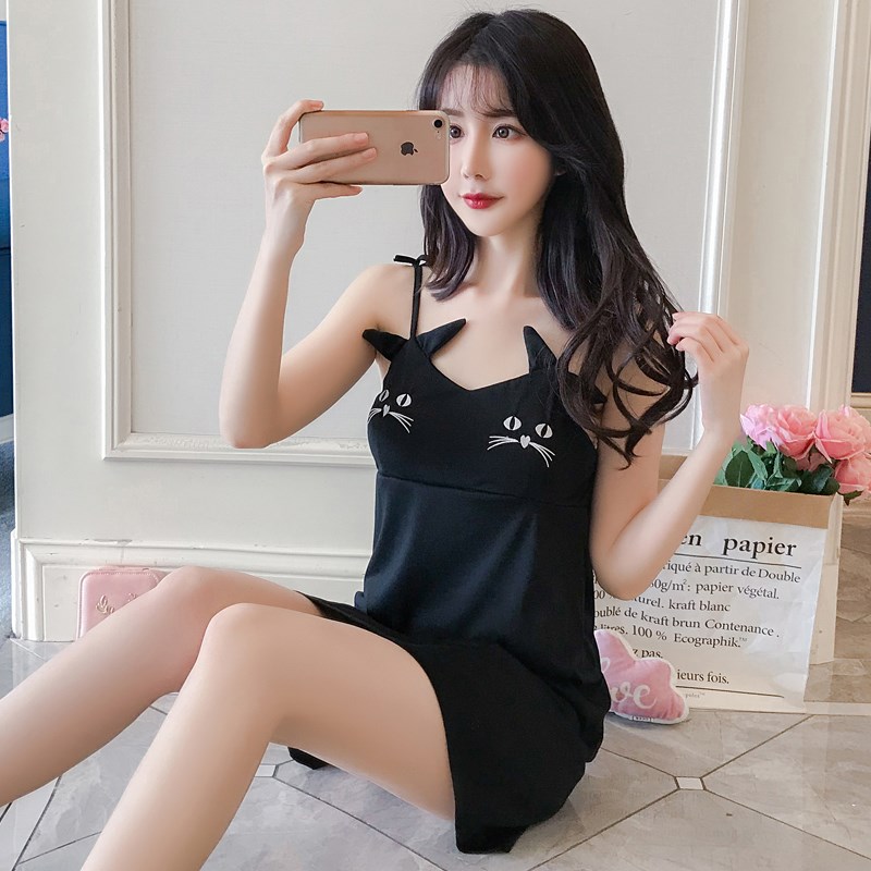 . Pajama cô gái mùa hè sling sexy mỏng thoải mái mang-bạn-của ngực pad chiếc váy mùa hè đồ ngủ sinh viên dễ thương.