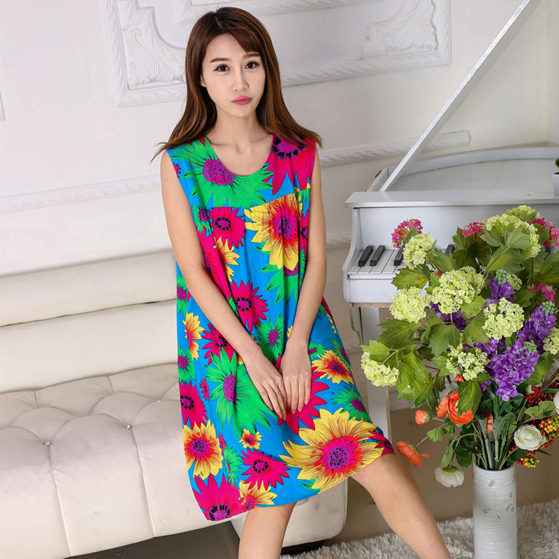 . Pajama váy nữ gai mùa hè bà mẹ trung niên pajama váy cộng với kích thước chất béo có thể mặc nhà lụa bông.