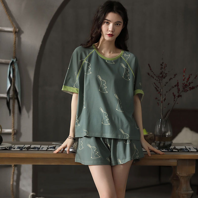 bộ đồ ngủ mùa hè womens bông ngắn tay quần short mất đơn giản có thể mặc ra trong cổ tích nhà quần áo hai mảnh bộ