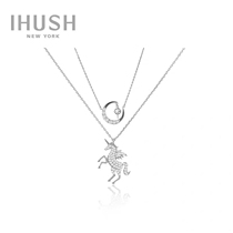 ihush cute s925 silver necklace unicorn star Moon female neck double layer choker niche gift